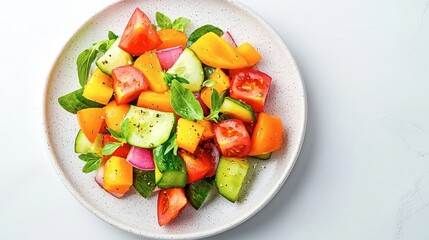 Fresh Colorful Salad with Tomatoes, Cucumbers and Bell Peppers