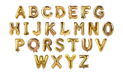 Gold Alphabet Foil Balloons on transparent Background
