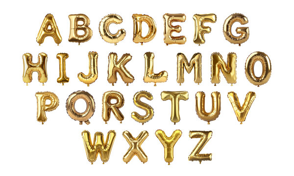 Gold Alphabet Foil Balloons on transparent Background