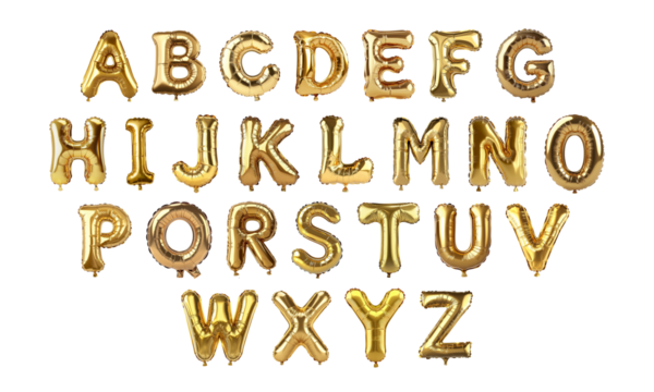 Gold Alphabet Foil Balloons on transparent Background