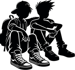 Teenager Hanging Out with Friends Vector Black Silhouette Cricut Design for T-Shirt