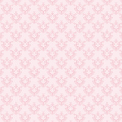 Soft pink damask floral pattern on a pale background. Seamless baroque wallpaper ideal for romantic, vintage, and interior design projects.