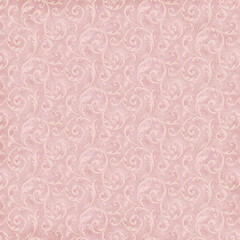 Pink decorative swirl damask seamless pattern with soft vintage texture. Ideal for feminine wallpapers, invitations, textiles, scrapbooking, and elegant decorative design.