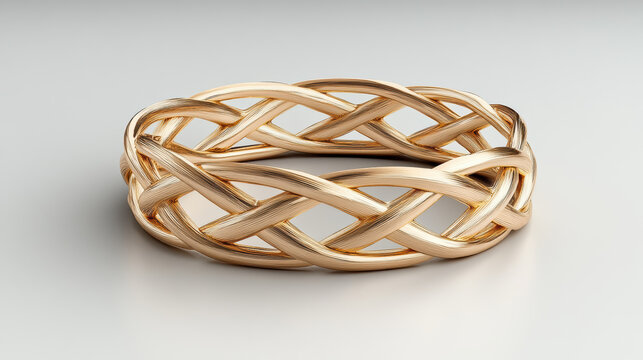 Elegant 3D gold bracelet with intricate woven design and smooth finish