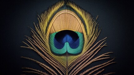 Obraz premium Colorful and Vibrant Close-Up of a Peacock Feather with Intricate Patterns and Rich Hues of Blue and Gold