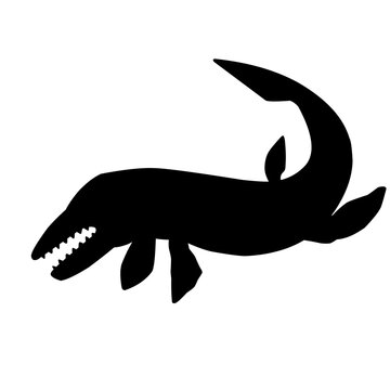 black mosasaur silhouette on white background clip art preview