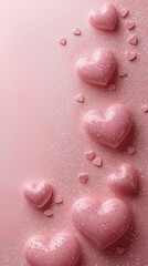 Fototapeta premium Soft pink wallpaper for Valentine's Day with pink 3D hearts