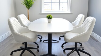 Modern Conference Room with White Chairs and Minimalist Design