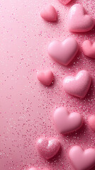 Fototapeta premium Soft pink wallpaper for Valentine's Day with pink 3D hearts