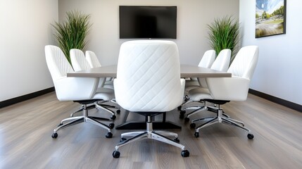 Modern Conference Room with Stylish White Chairs and Elegant Decor