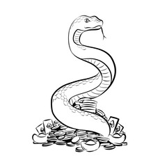 Obraz premium snake, animal, cartoon, vector, illustration, reptile, cobra, symbol, serpent, 2025, cute, art, character, wild, wildlife, design, viper, drawing, nature, poison, tattoo, funny, poisonous, sign, chine