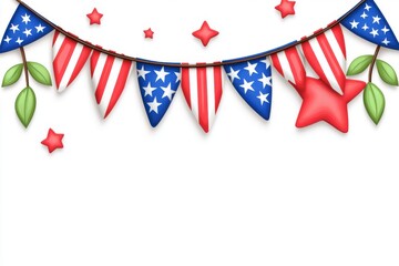 Obraz premium Festive Red and Blue Bunting with Stars and Leaves for Celebration