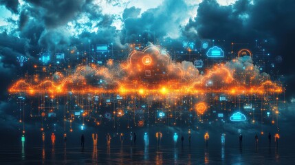 Digital Cloud Computing Network Stormy Sky