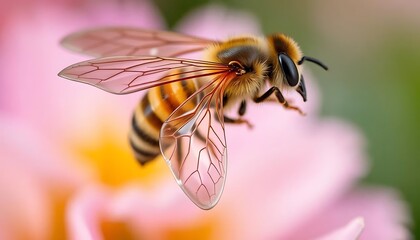 Honeybee in Flight: A Delicate, Close-Up Study