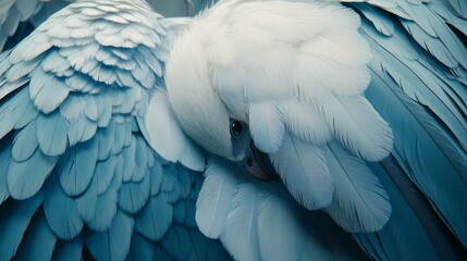 Obraz premium Soft Blue Feathers, Close Up Texture Background, Calming Color Palette, High-Resolution Stock Photo