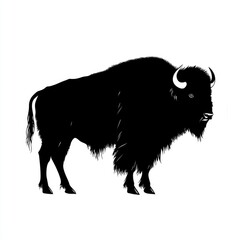 Majestic Bison Silhouette: A Striking Black and White Vector Illustration of American Wildlife