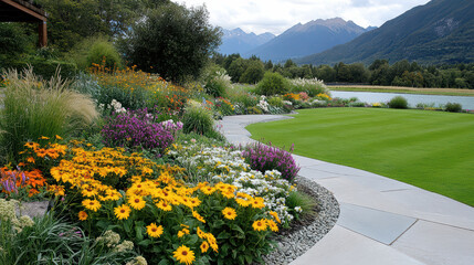 Obraz premium vibrant flower garden with colorful blooms and lush greenery
