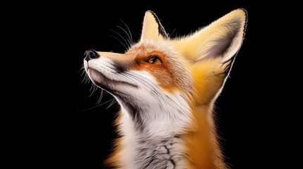 Obraz premium Majestic Portrait of a Fox with Intricate Fur Details Against a Black Background