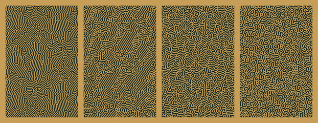 Pack of abstract dark green organic line turing patterns backgrounds