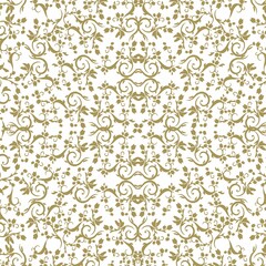 Gold floral damask seamless pattern on white background. Perfect for luxury wallpapers, invitations, packaging, fabric design, and elegant decorative projects.