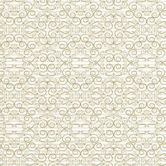 Gold swirl ornamental seamless pattern with soft striped background. Great for elegant wallpapers, luxury invitations, packaging, textiles, and classic decor.