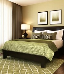 Inviting green bedroom that combines comfort and elegance