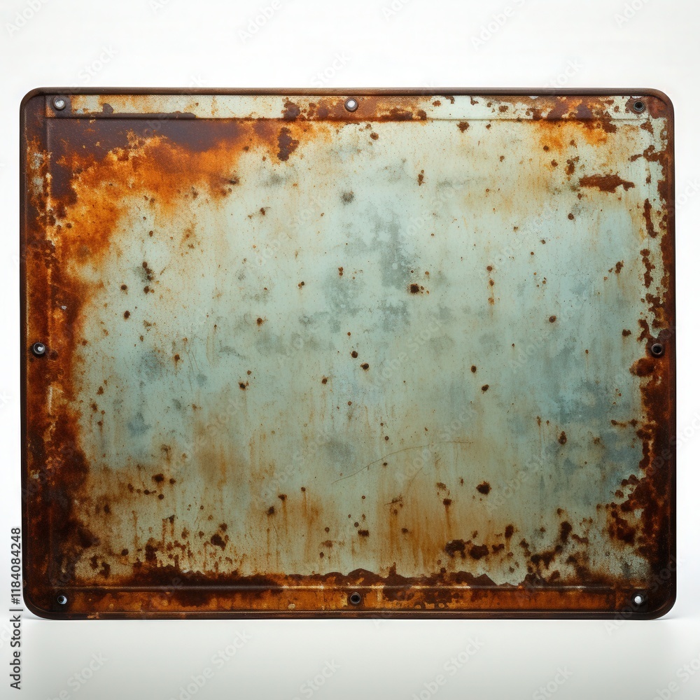 Poster old rusty metal sign with a blank surface, perfect for customization or background use in various pr