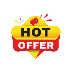 Hot offer announcement banner Promotion symbol marketing poster on white background. Vector flat template.