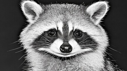 Obraz premium Black and White Portrait of a Raccoon with Striking Facial Features and Expressive Eyes in High Detail