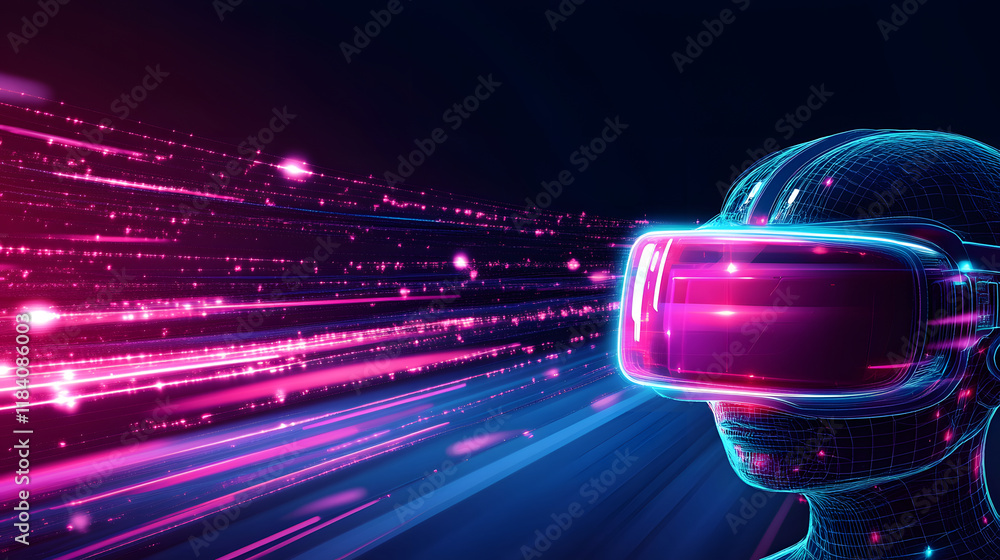 Poster virtual reality experience futuristic setting digital art high-tech environment immersive concept
