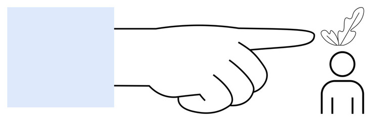 Large hand pointing directly at a person with a lightbulb symbolizing a sudden idea or inspiration over their head. Ideal for creativity, inspiration, brainstorming, innovation, motivation