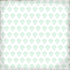 Mint green vintage damask pattern with distressed grunge border. Ideal for scrapbooking, invitations, backgrounds, and shabby chic decorative projects.
