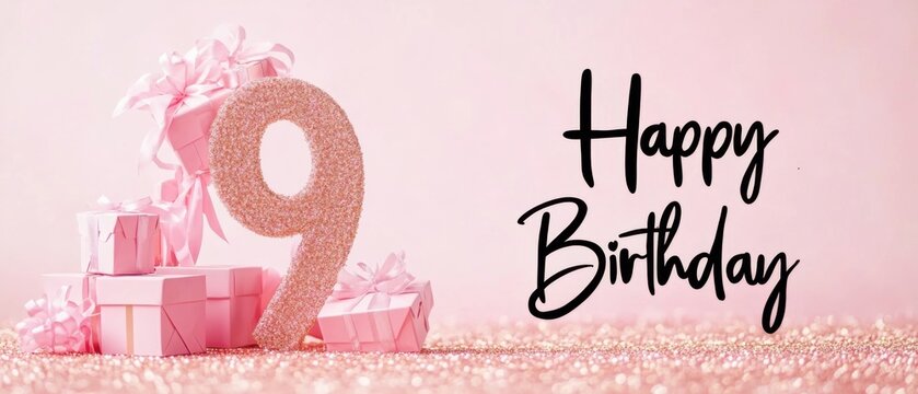 Sparkling Pink Nineth Birthday Celebration with Presents and Glitter