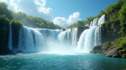 Majestic Waterfall Cascading into a Serene Pool
