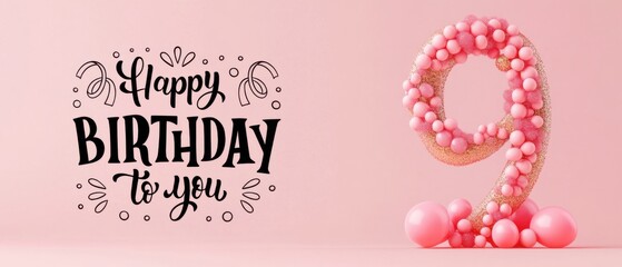Happy 9th Birthday Pink Balloon Number Nine Celebration