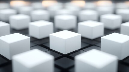 A 3D render of white cubes arranged in a grid, symbolizing secure data storage, patient privacy, and the protection of health information.
