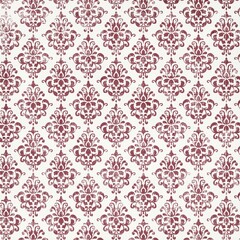 Vintage burgundy damask seamless pattern with distressed texture on white. Ideal for scrapbooking, wallpapers, textiles, invitations, and antique decorative design.