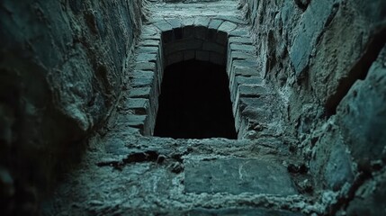 Dark stone dungeon entrance, castle ruin, mystery, exploration