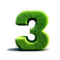 A vibrant grass-textured number 3, isolated on a transparent background, perfect for eco-themed designs.