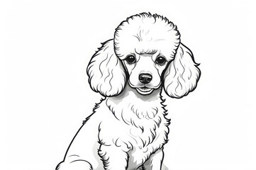 A black and white sketch of a poodle portrait on a white background. Coloring, tattoo, drawing