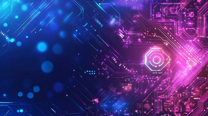 Fototapeta premium Abstract digital circuit design with vibrant colors and glowing elements.