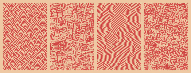 Set of collection abstract orange patterns background designs with organic Turing style line patterns