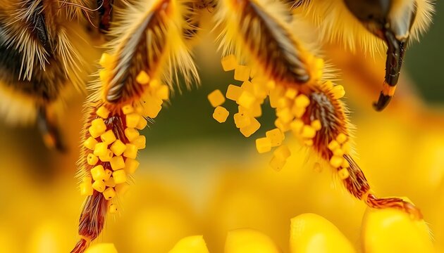 Honeybee's Golden Pollen Harvest: A Macro Close-Up