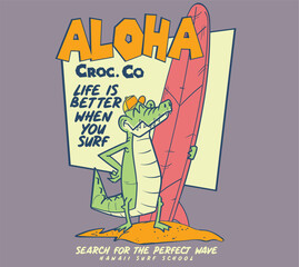 caroon surfer animal illustration for t shirt print or poster