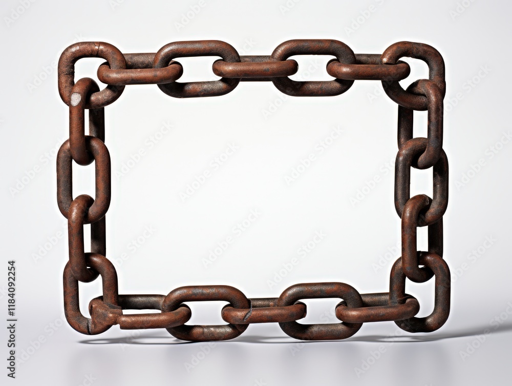 Poster rusty chain square frame with clip on a plain background for creative design and decoration projects