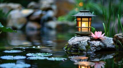 Naklejka premium A small lantern illuminating the water's surface
