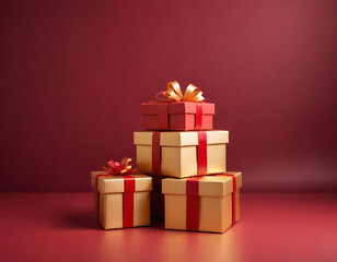 Red and gold gift boxes stacked in a festive composition.
