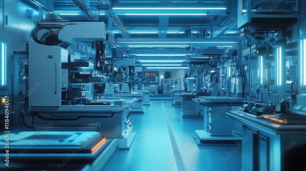 Poster futuristic factory: advanced automated production line