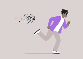 In a surprising turn of events, an individual dashes away from a menacing swarm of bees, showcasing a blend of humor and instinctive escape, the setting captures a comic urgency.