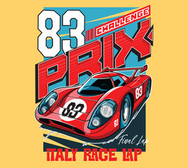 cartoon super racing car illustration for t shirt print or poster